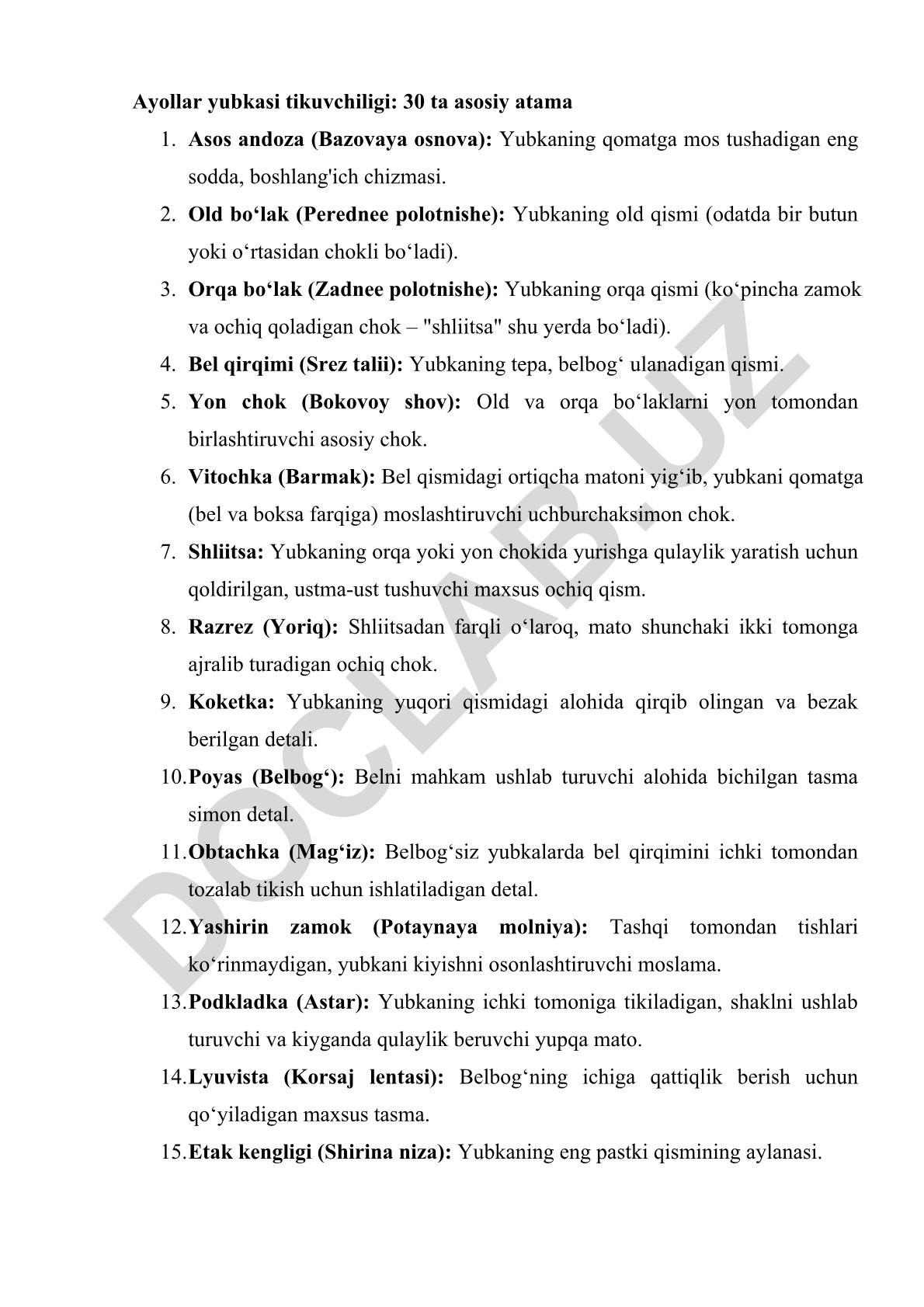Ayollar yubkasi tikuvchiligi: 30 ta asosiy atama
