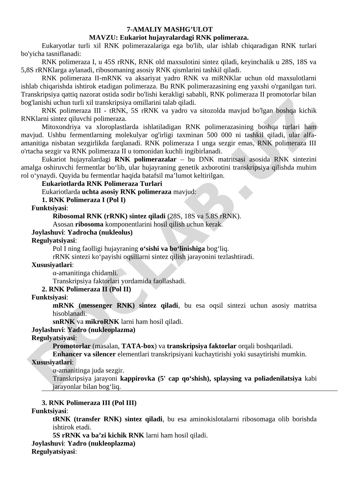 Eukariot hujayralardagi RNK polimeraza