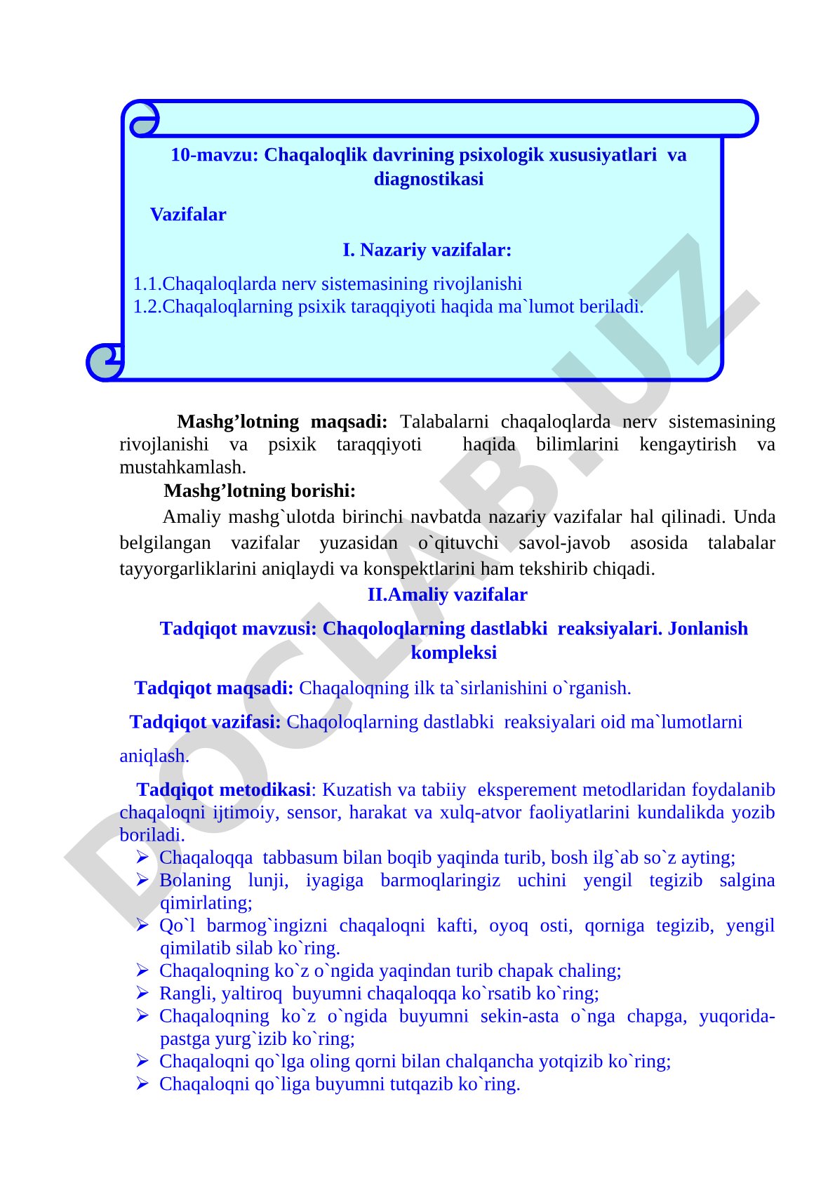 Chaqaloqlarda nerv sistemasining rivojlanishi va psixik taraqqiyoti