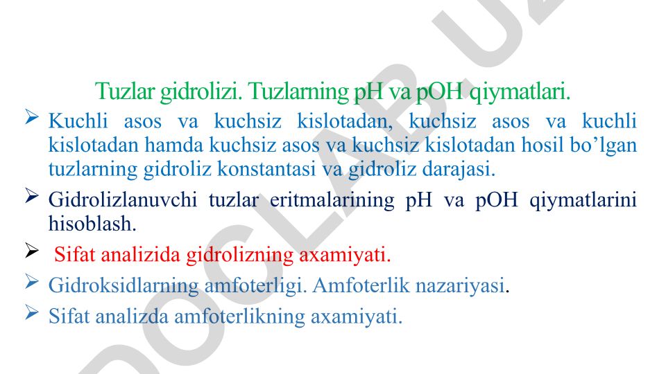 Tuzlar gidrolizi va amfoterlik nazariyasi