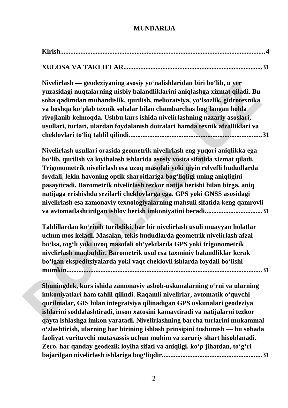 Nivelirlash va uning turlari