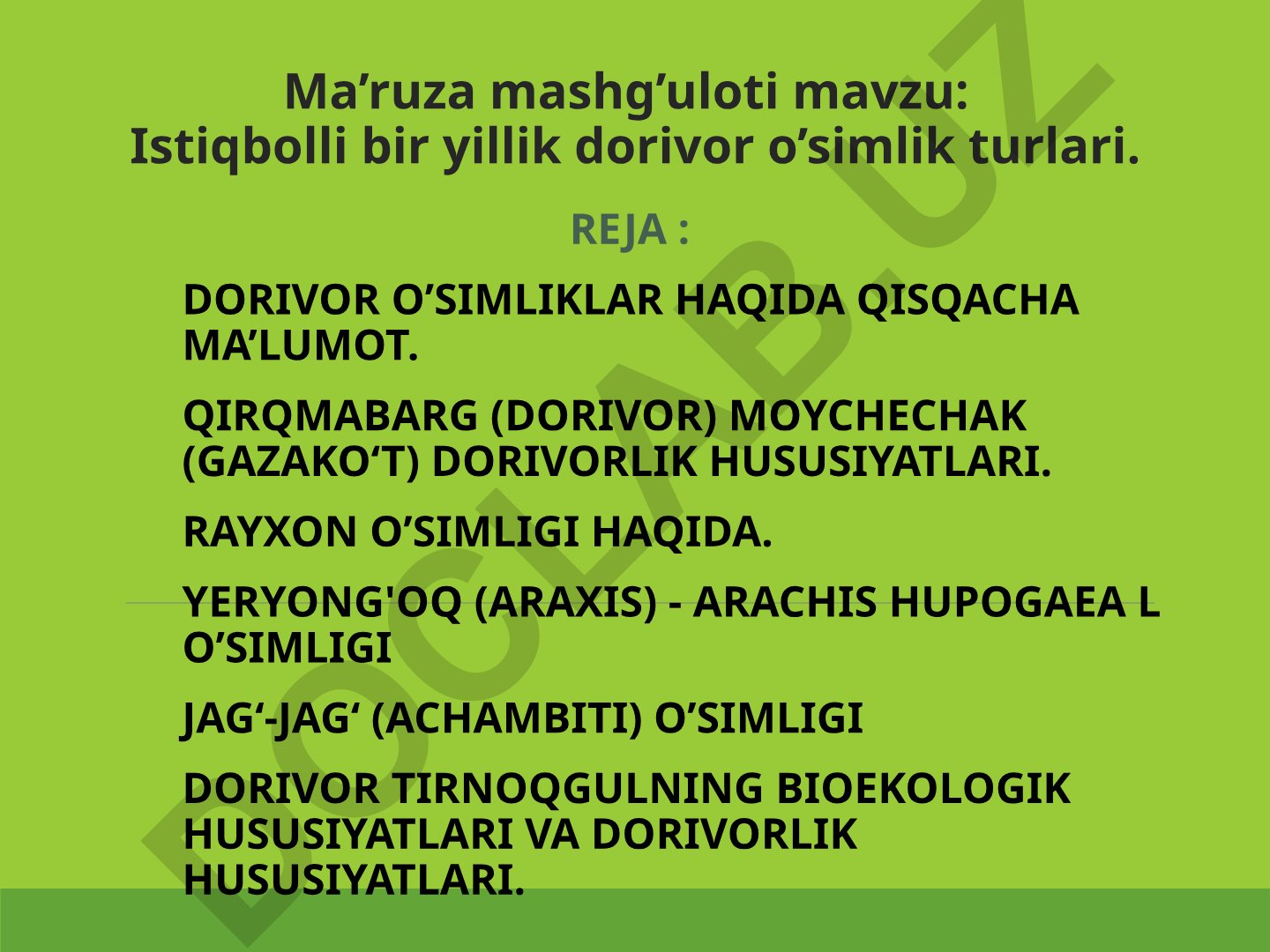 Istiqbolli bir yillik dorivor o'simlik turlari