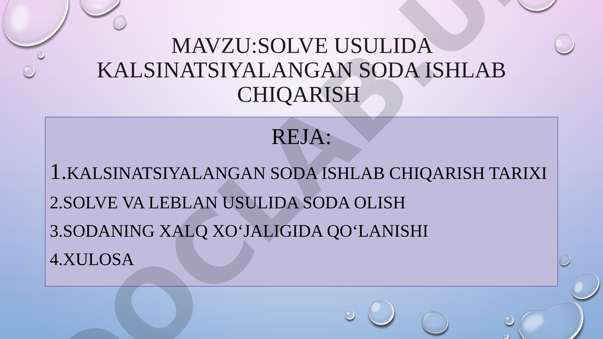 Solve usulida kalsinatsiyalangan soda ishlab chiqarish