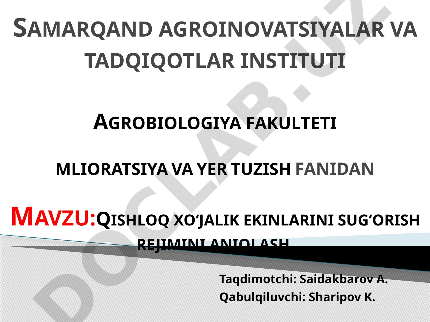 Qishloq xoʻjalik ekinlarini sugʻorish rejimini aniqlash