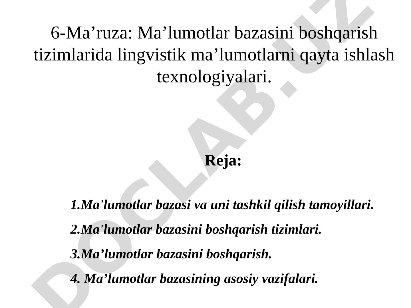 Ma’lumotlar bazasini boshqarish tizimlarida lingvistik ma’lumotlarni qayta ishlash texnologiyalari