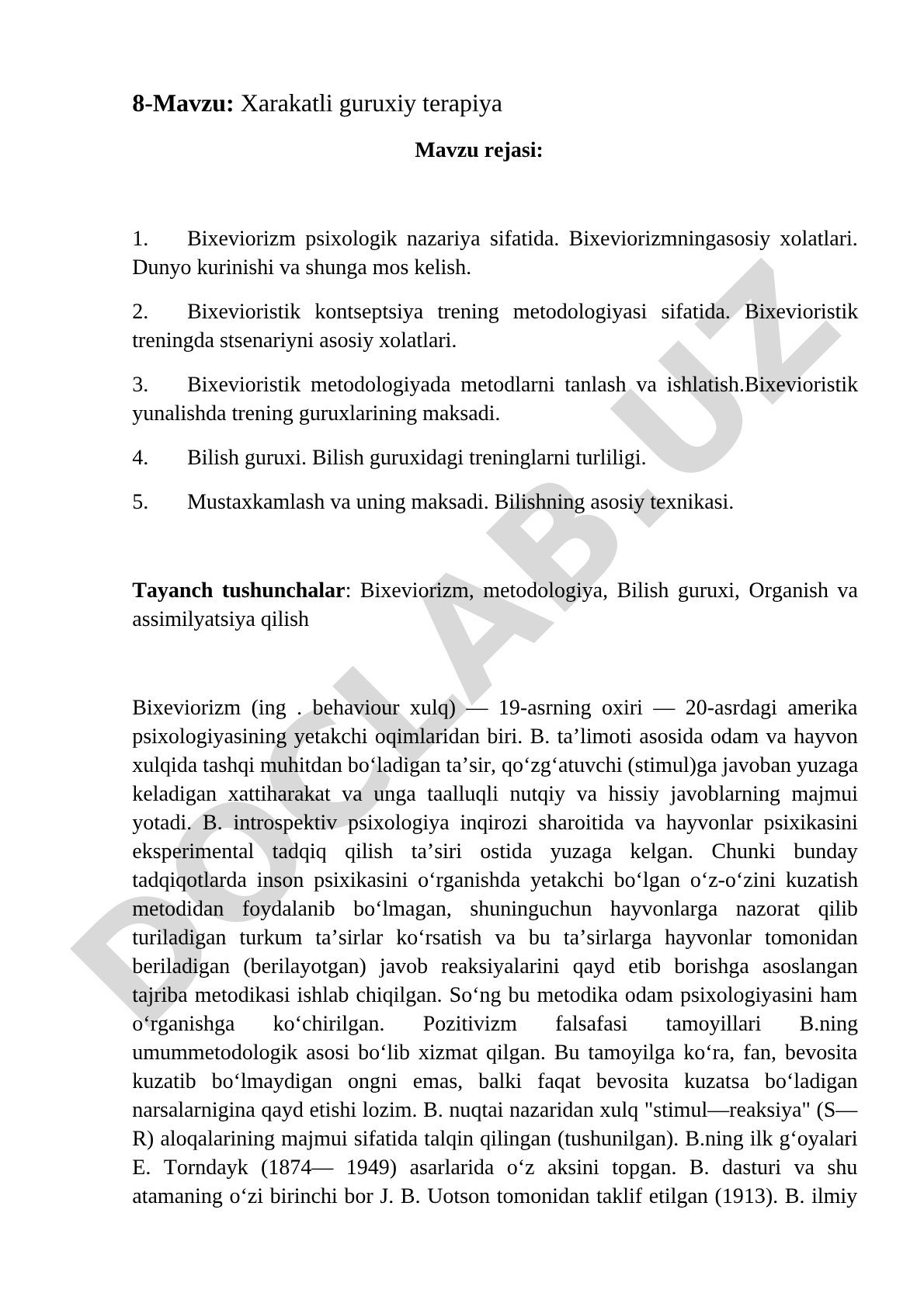 Bixeviorizm psixologik nazariya sifatida, trening metodologiyasi, bilish guruxi va