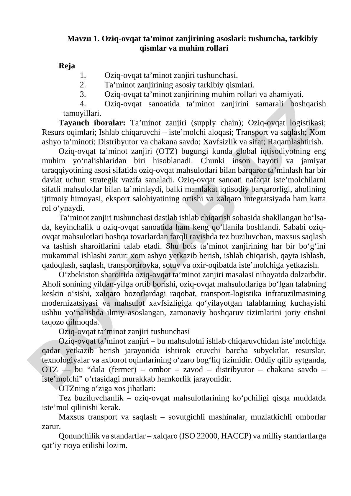 Oziq-ovqat ta’minot zanjirining asoslari: tushuncha, tarkibiy qismlar va muhim rollari