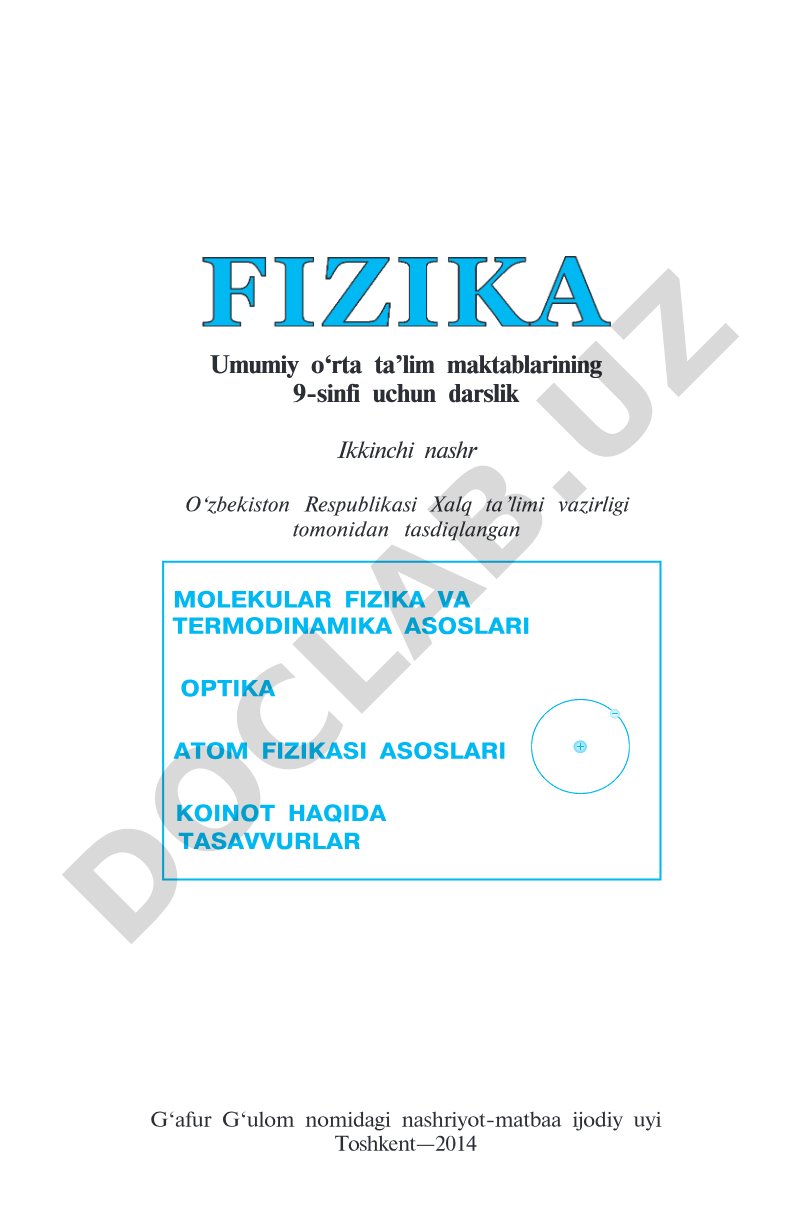 Fizika 9-sinf: molekular fizika, termodinamika, optika, atom fizikasi