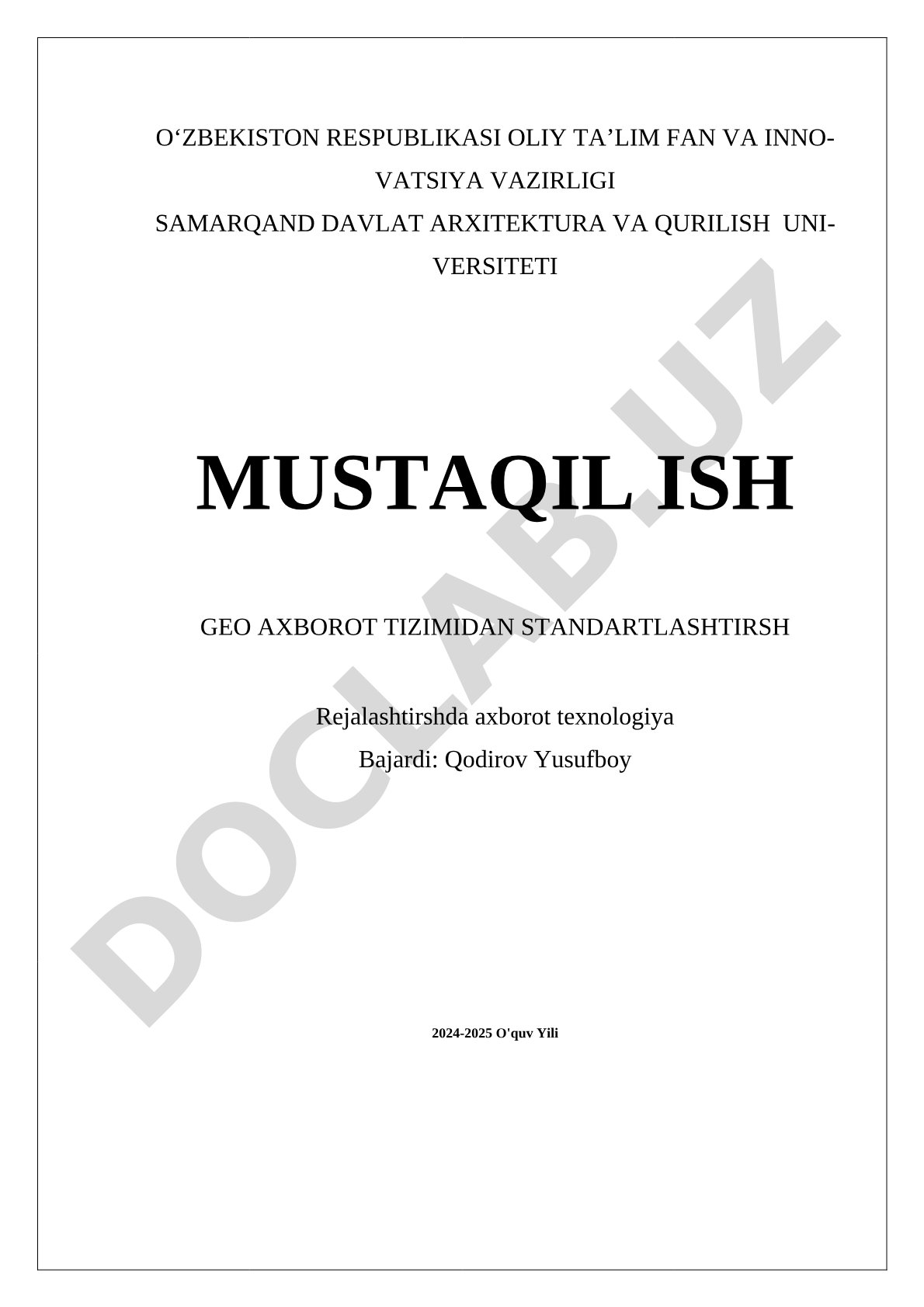 GEO axborot tizimidan standartlashtirish