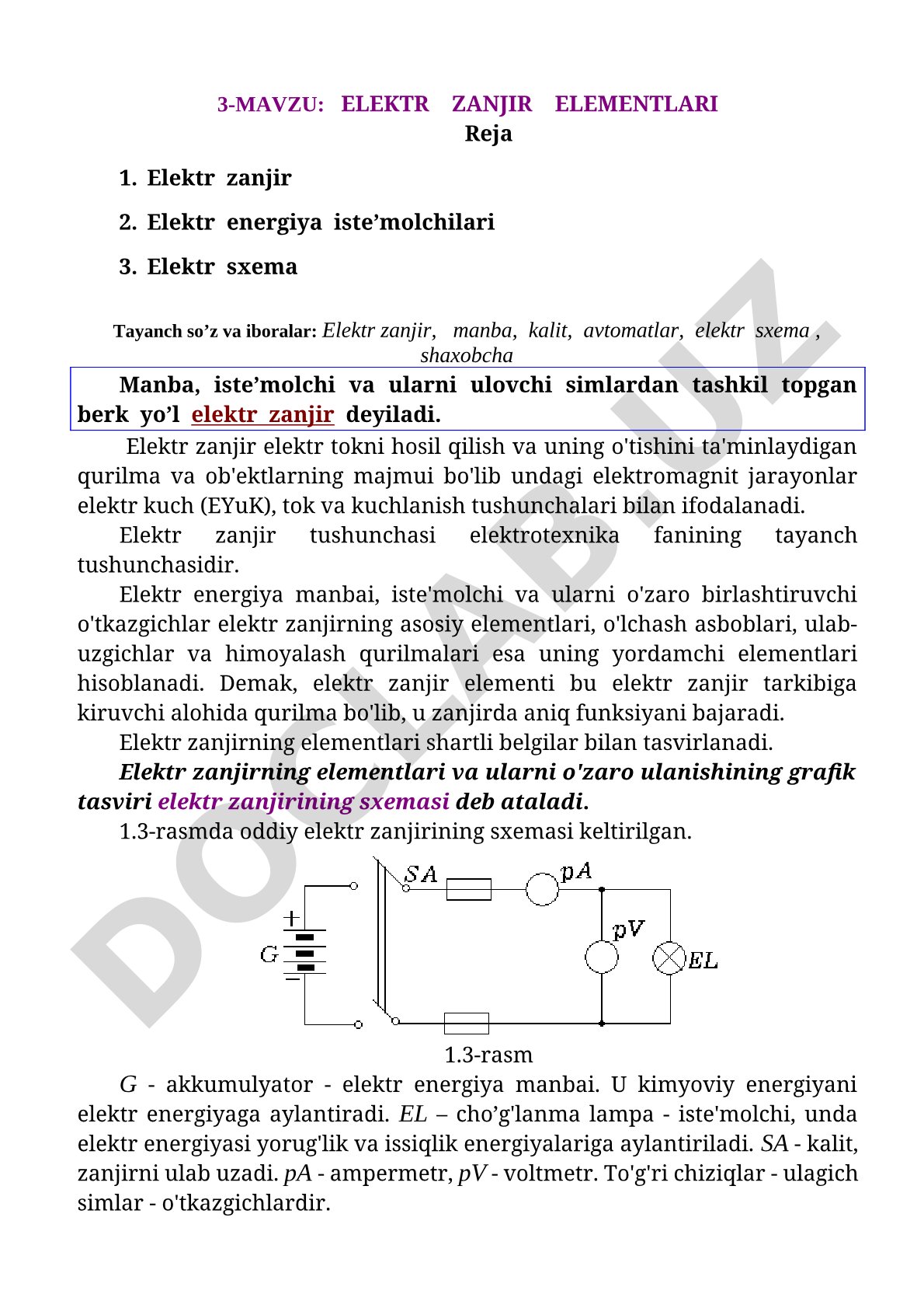 ELEKTR ZANJIR ELEMENTLARI