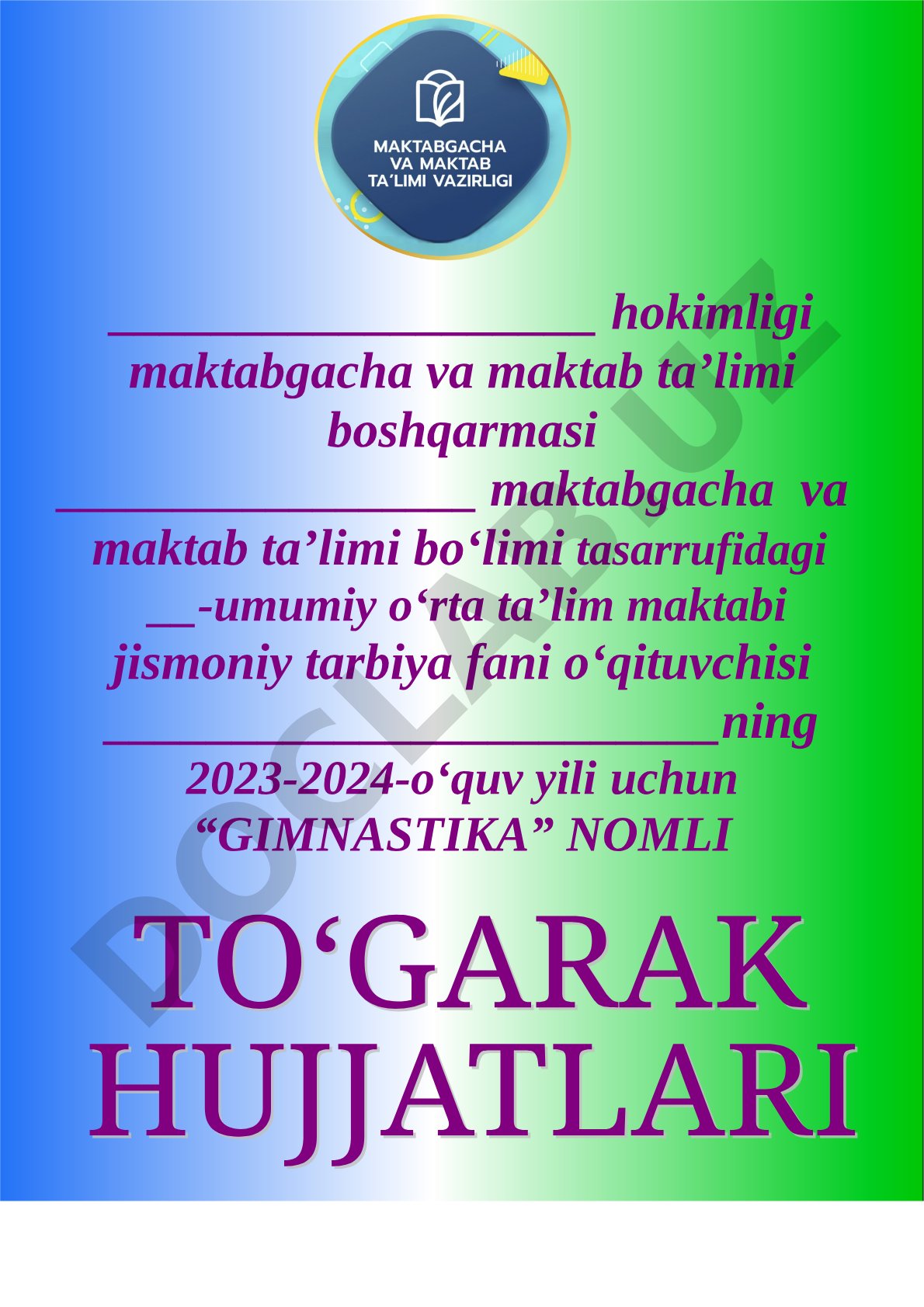 Gimnastika to‘garagi 2023-2024 ish rejasi