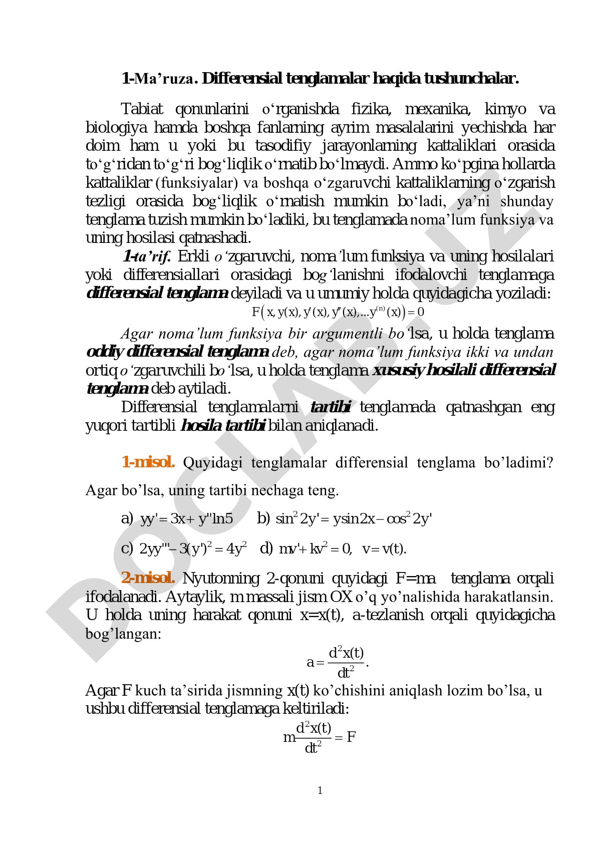 Differensial tenglamalar haqida tushunchalar