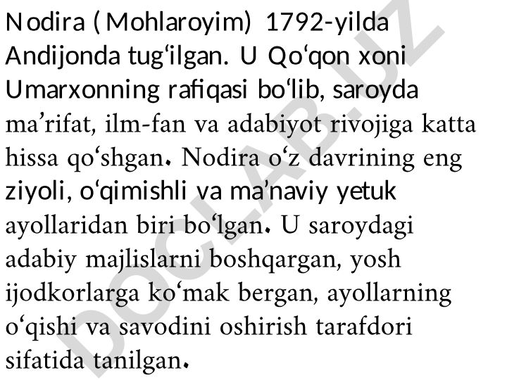 Nodira (Mohlaroyim) hayoti va ijodi