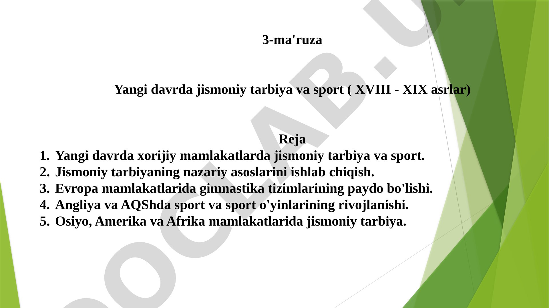 Yangi davrda jismoniy tarbiya va sport (XVIII - XIX asrlar)