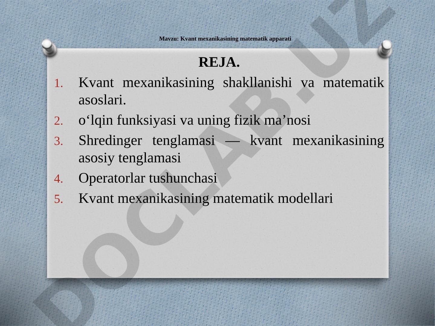 Kvant mexanikasining matematik apparati