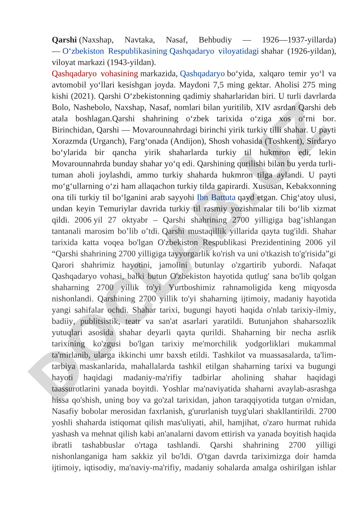 Qarshi shahrining tarixi va Oʻzbekistondagi oʻrni