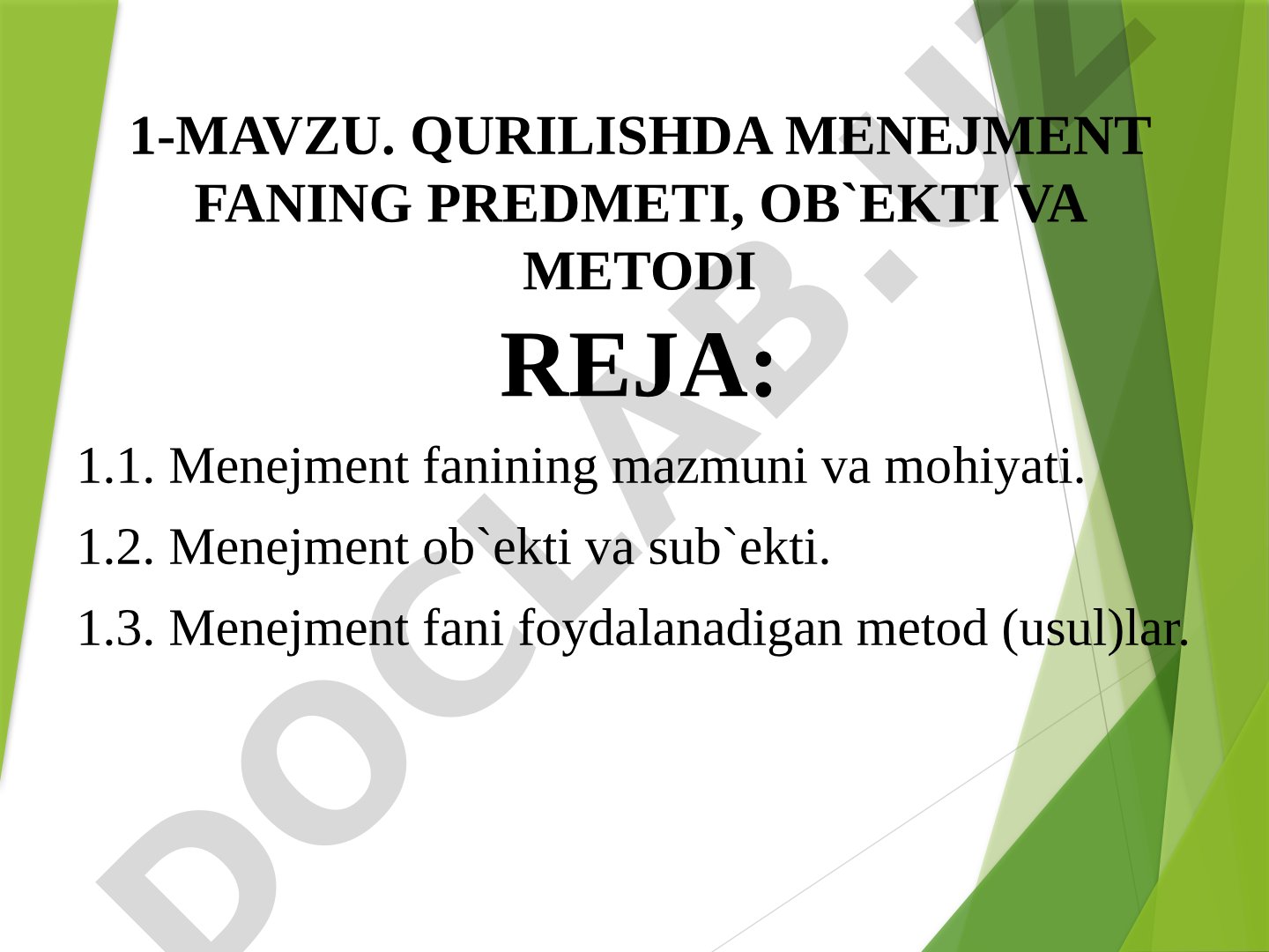 Qurilishda menejment faning predmeti, ob'ekti va metodi