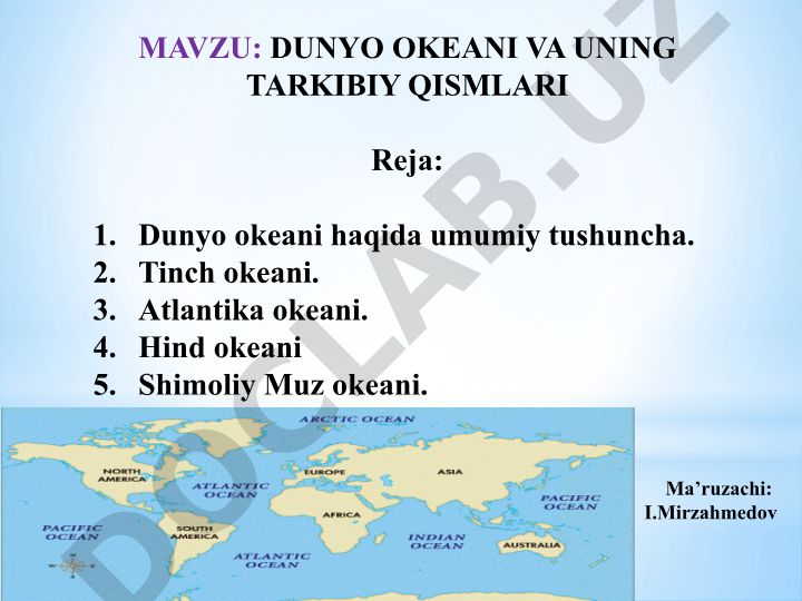 DUNYO OKEANI VA UNING TARKIBIY QISMLARI