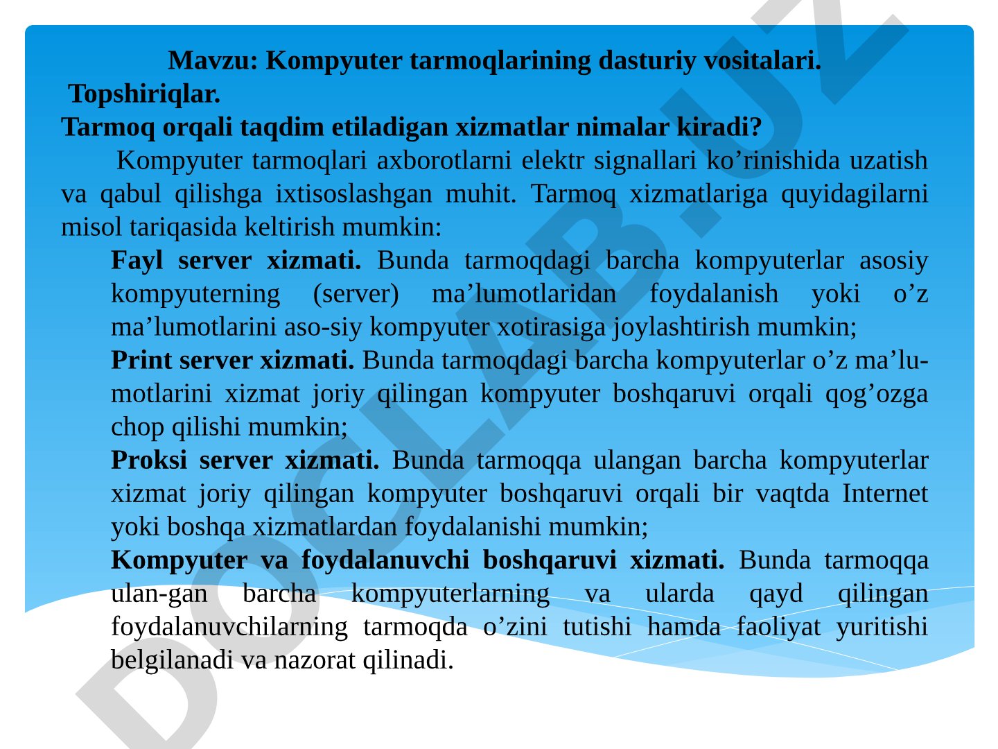 Kompyuter tarmoqlarining dasturiy vositalari