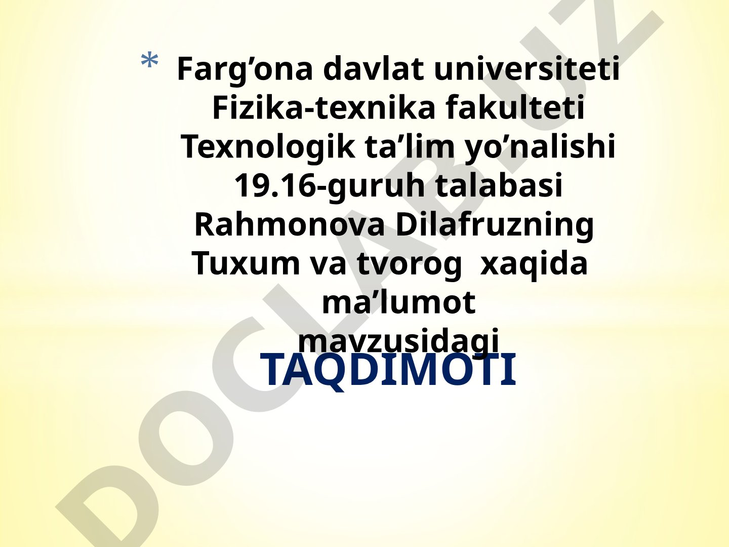 Tuxum va tvorog xaqida ma’lumot