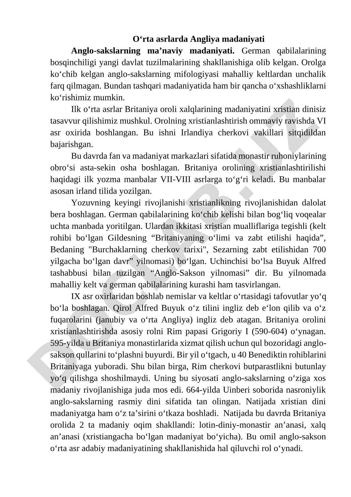 Oʻrta asrlarda Angliya madaniyati Anglo-sakslarning ma’naviy madaniyati