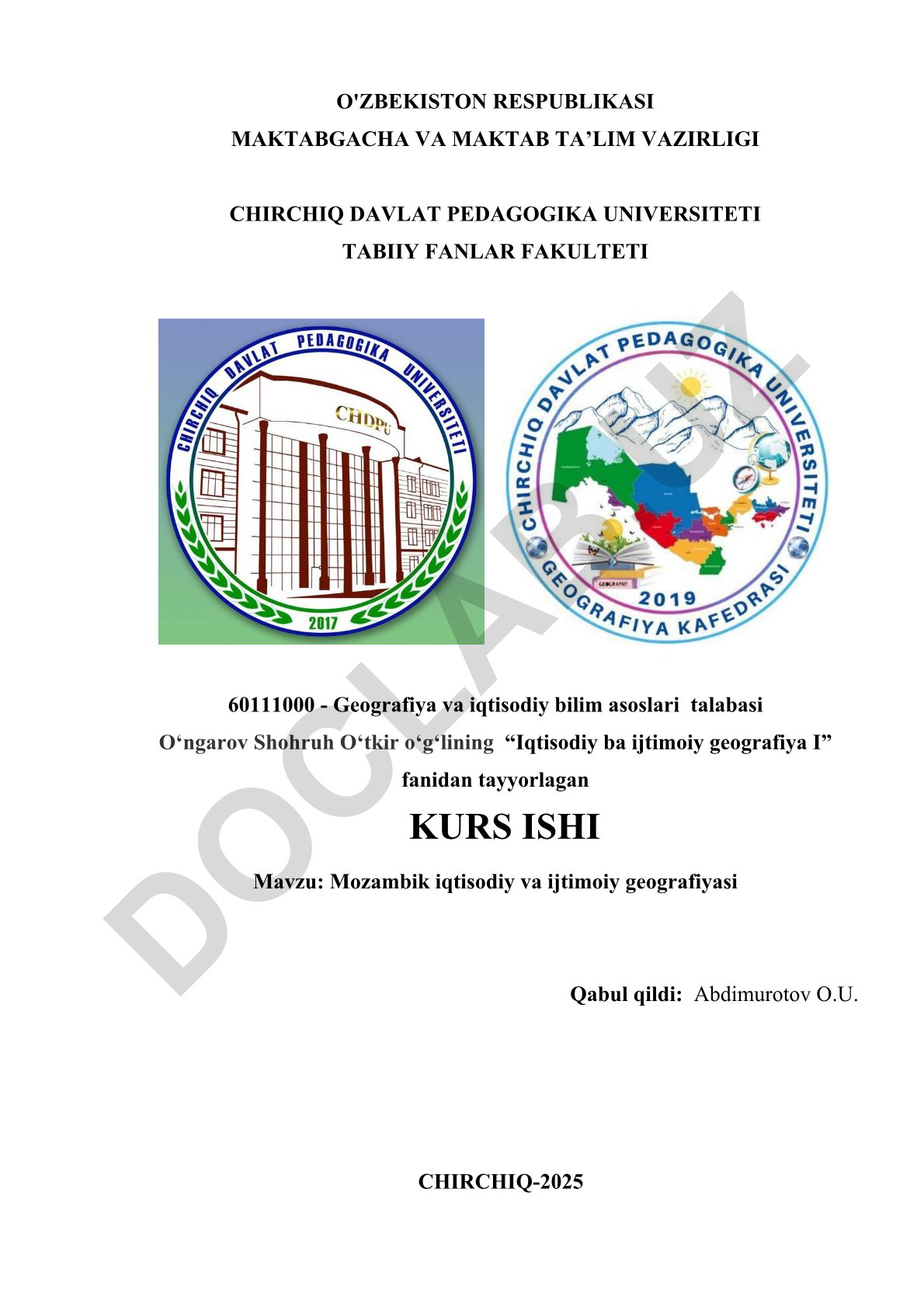 Mozambik iqtisodiy va ijtimoiy geografiyasi