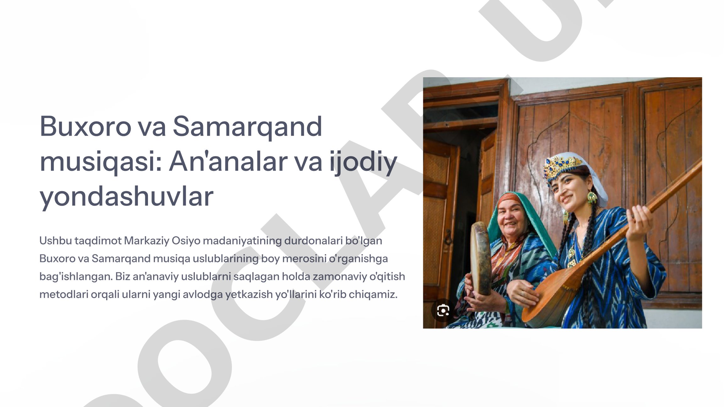 Buxoro va Samarqand musiqasi: An'analar va ijodiy yondashuvlar