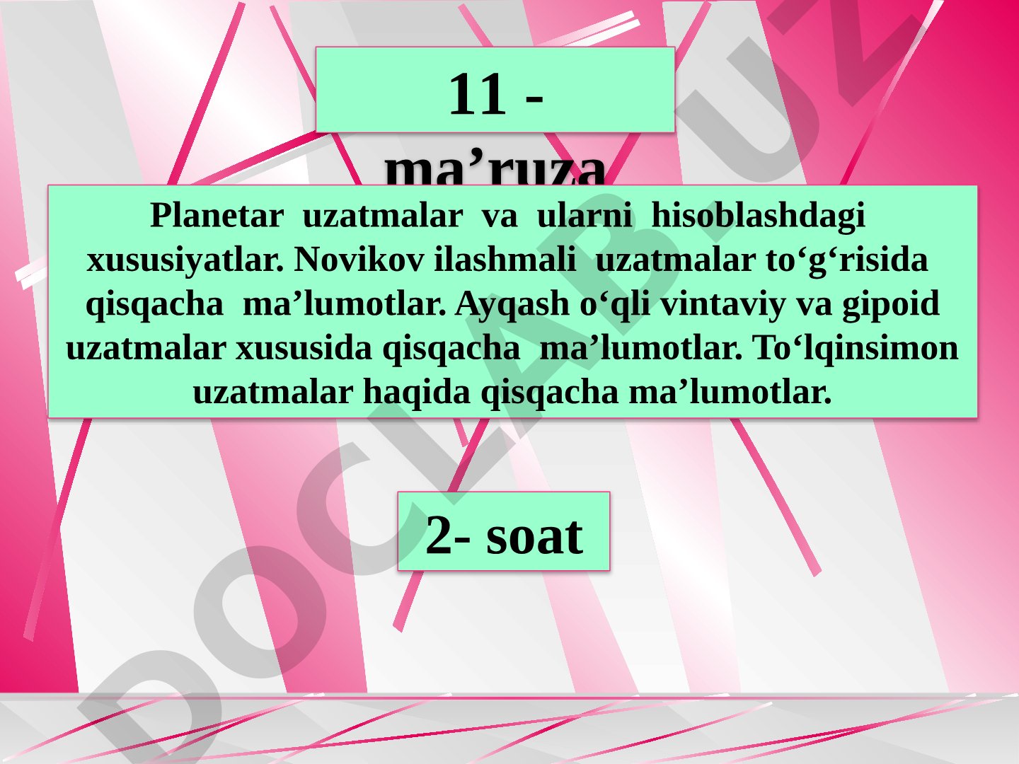 Planetar uzatmalar va ularni hisoblashdagi xususiyatlar