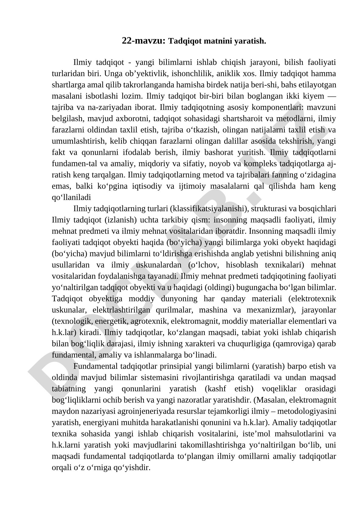 Ilmiy tadqiqot tushunchasi, turlari, tarkibiy qismlari va bosqichlari haqida ma'lumot