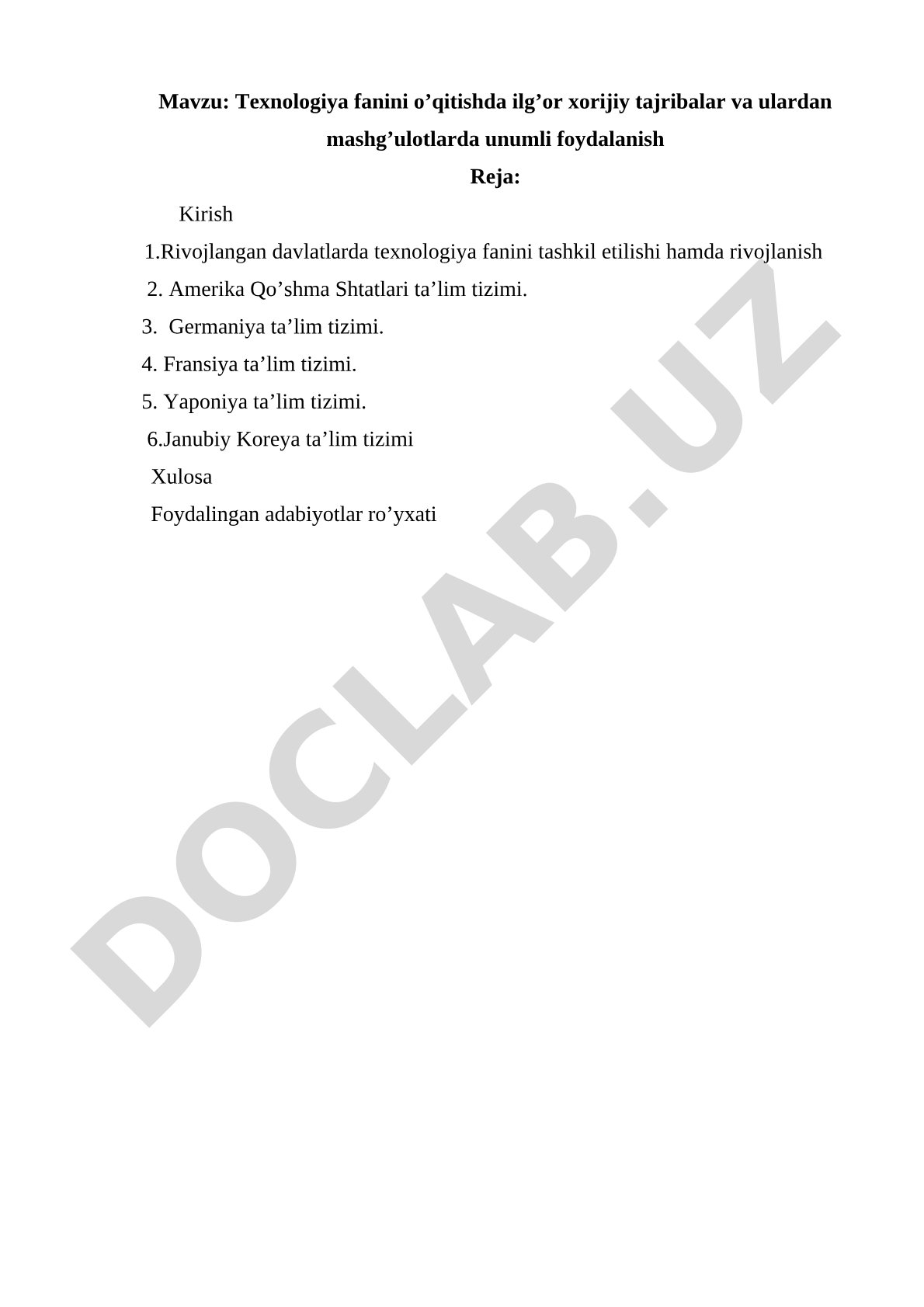 Texnologiya fanini o’qitishda ilg’or xorijiy tajribalar va ulardan mashg’ulotlarda unumli foydalanish