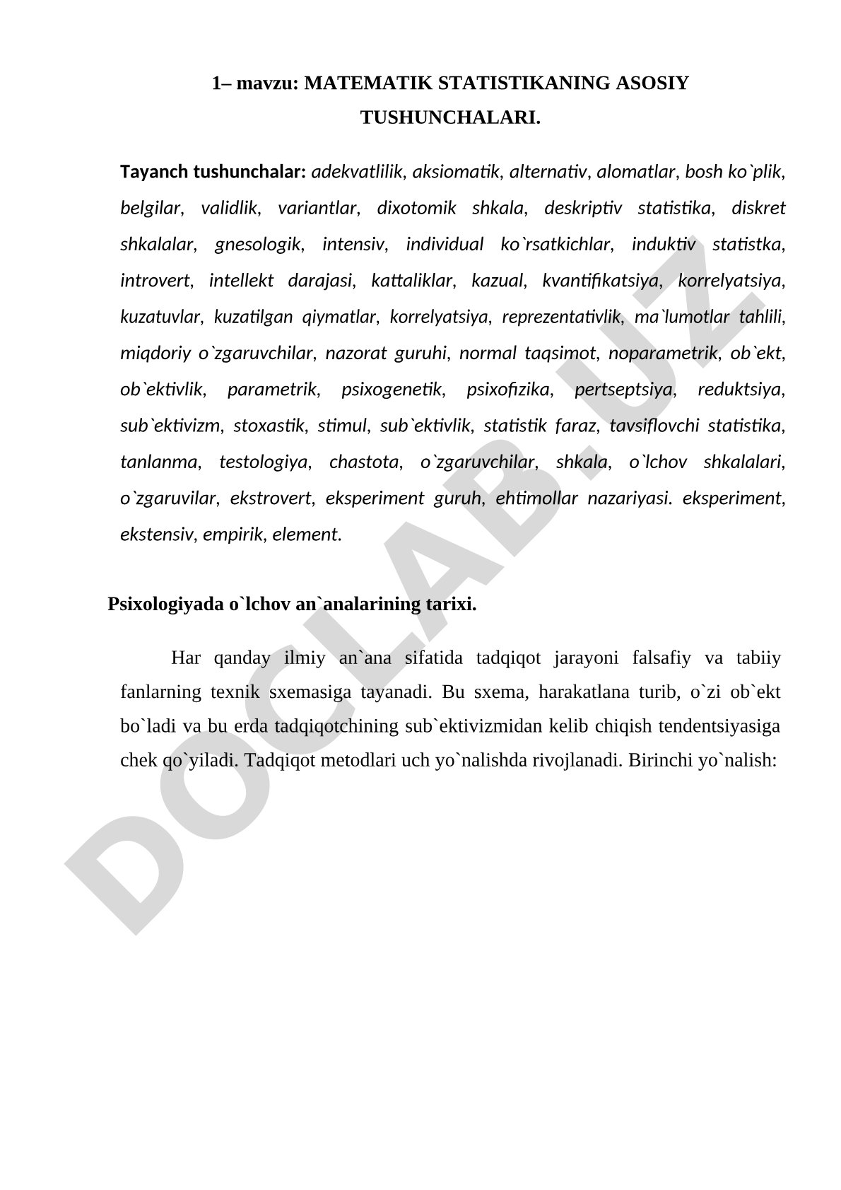Matematik statistikaning asosiy tushunchalari