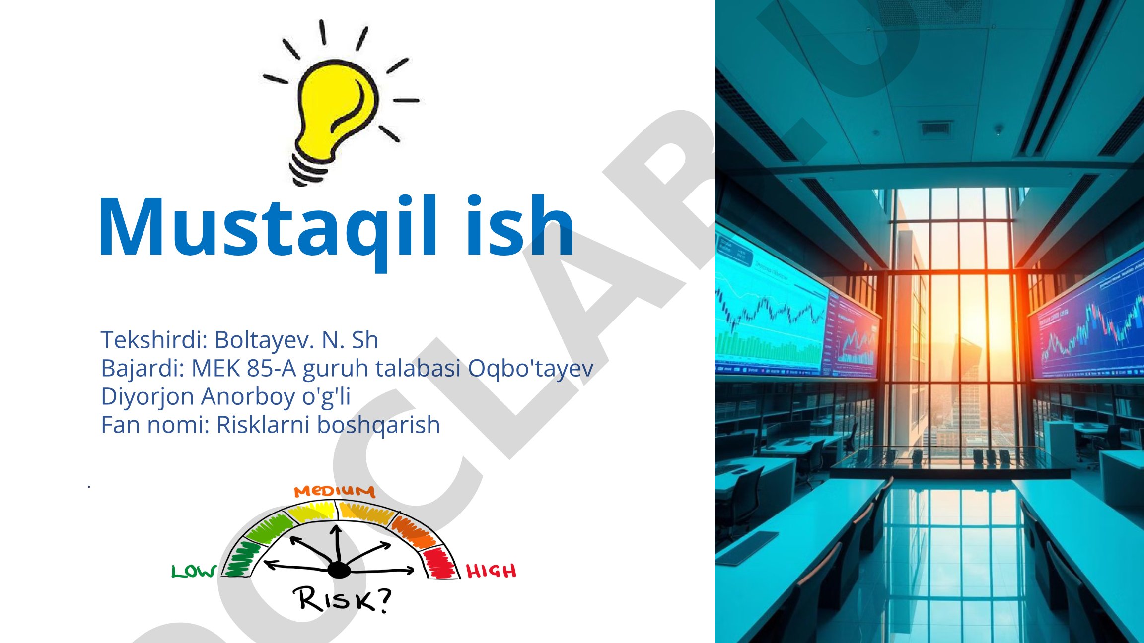 Korxona moliyaviy faoliyatida risk-kontrolling tizimi