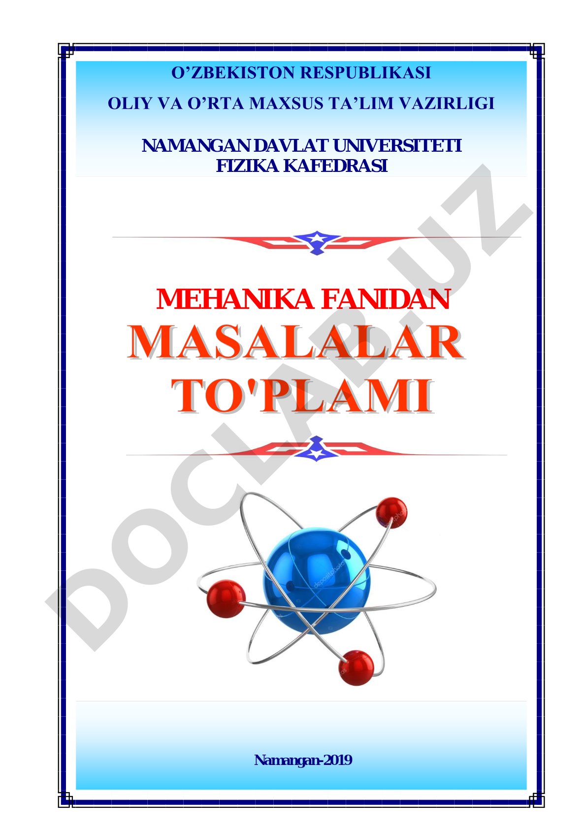 Mehanika fanidan masalalar to'plami (uslubiy ko'rsatma)