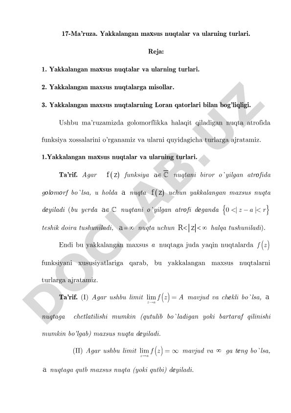 Yakkalangan maxsus nuqtalar va ularning turlari