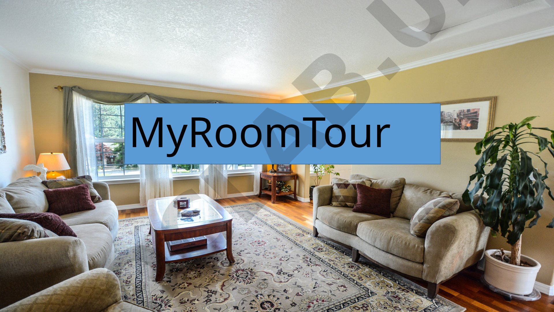 Room tour presentation featuring chair, light, sofa, and window