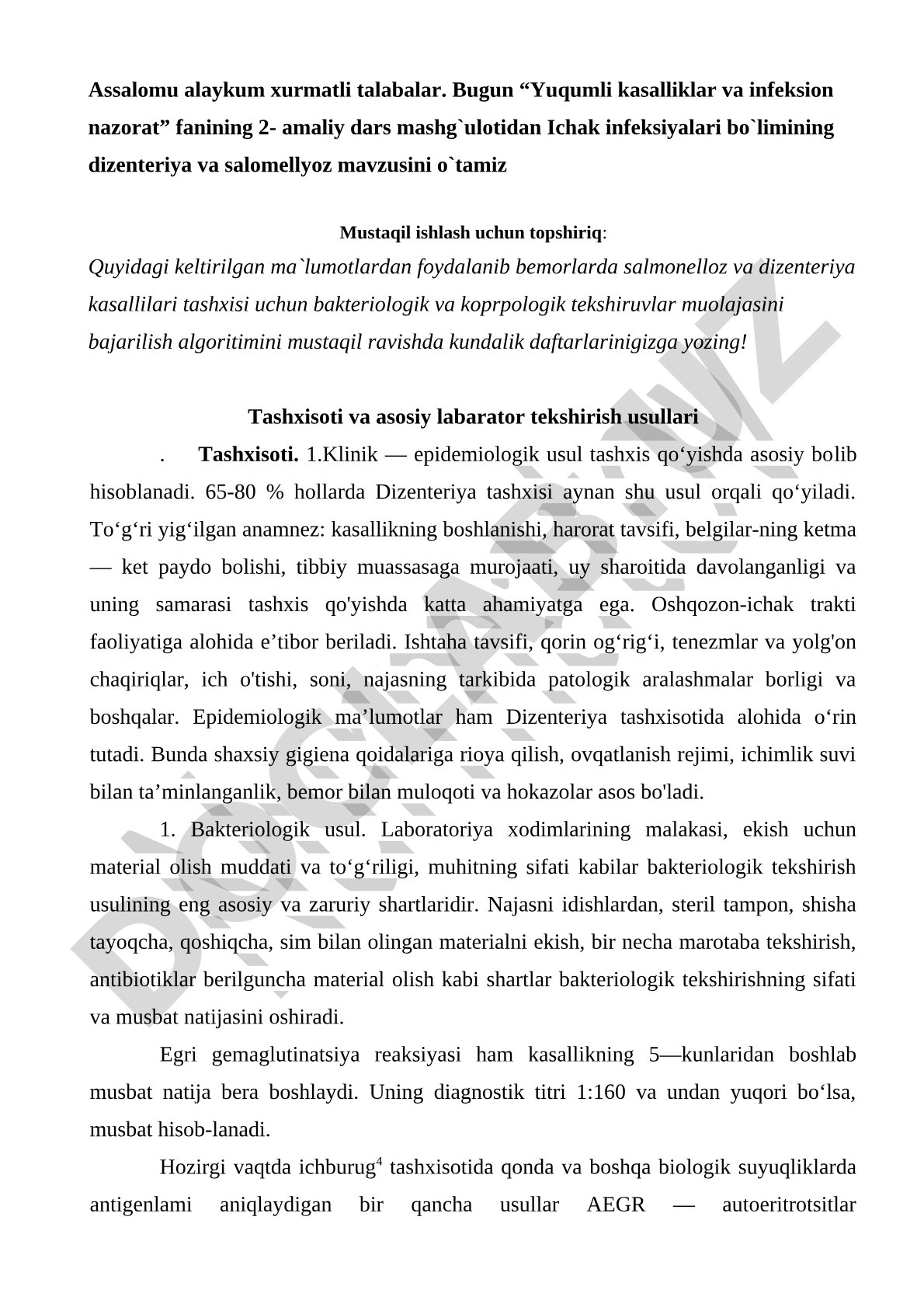 Dizenteriya va salmonellyoz kasalliklarida bakteriologik va koprologik tekshiruvlar algoritmi