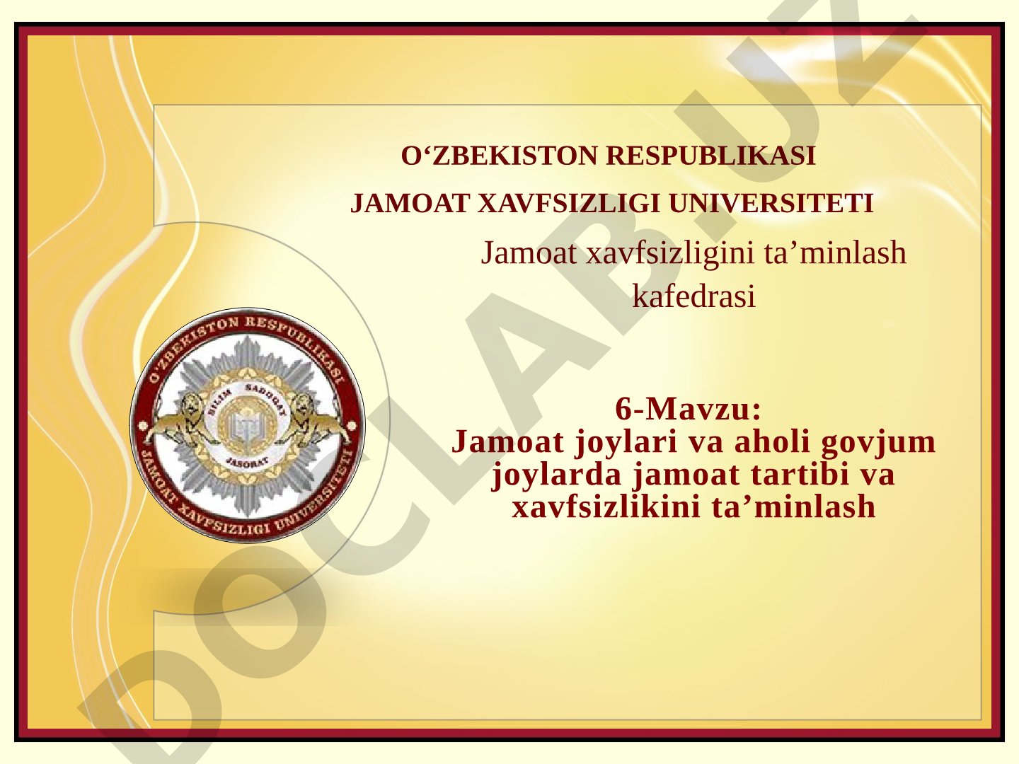 Jamoat joylari va aholi gavjum joylarda jamoat tartibi va xavfsizligini ta'minlash