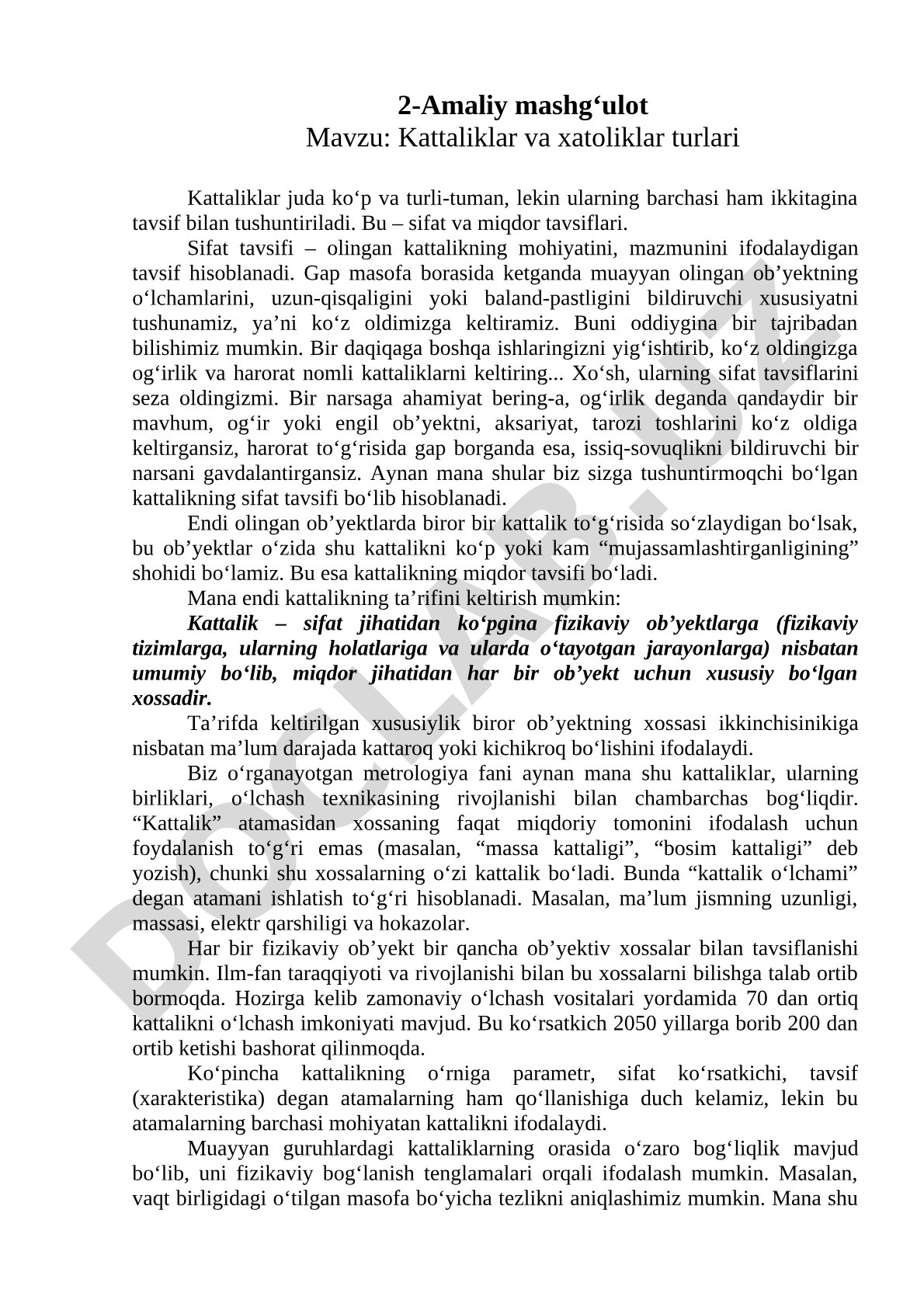 Kattaliklar va xatoliklar turlari