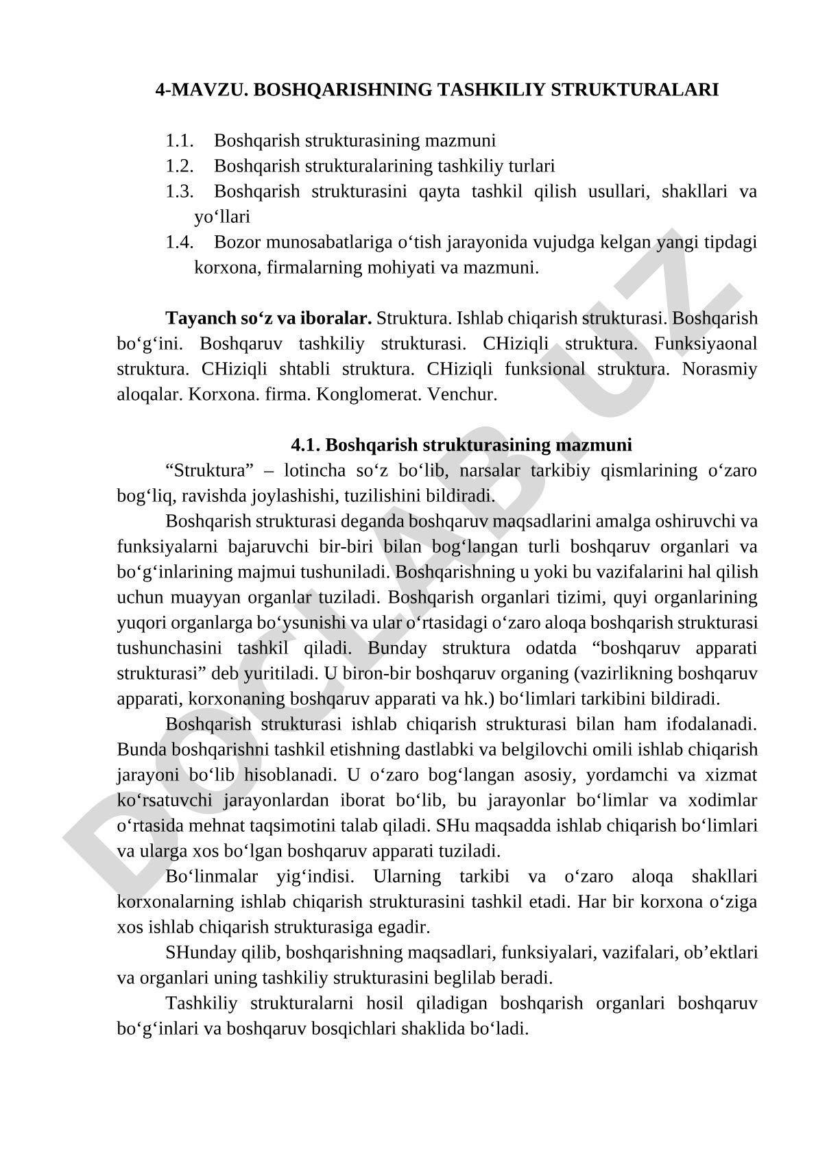Boshqarishning tashkiliy strukturalari