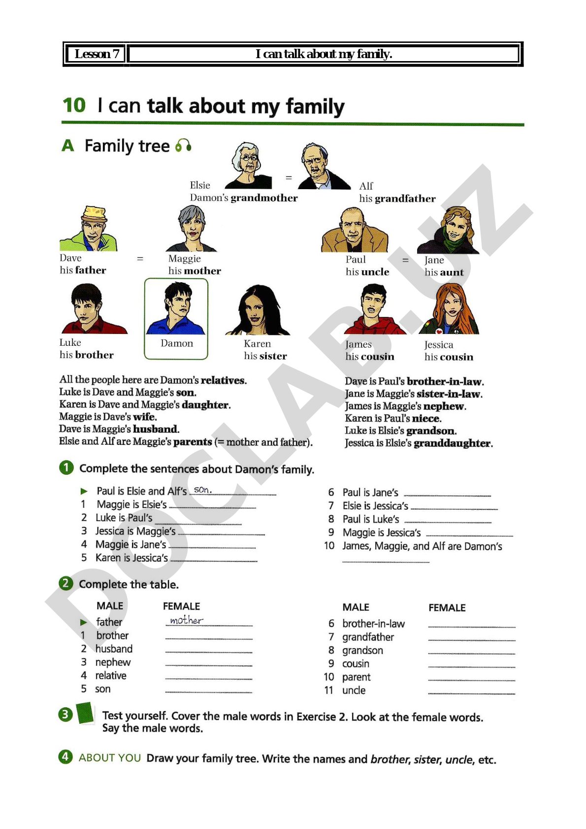 Family Vocabulary and Discussion Questions