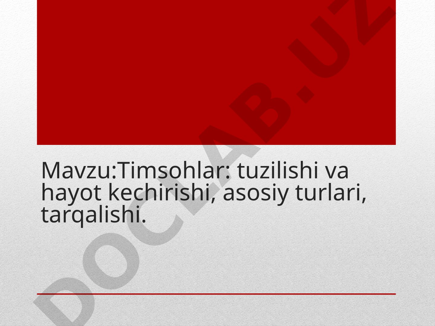 Timsohlar: tuzilishi va hayot kechirishi, asosiy turlari, tarqalishi.