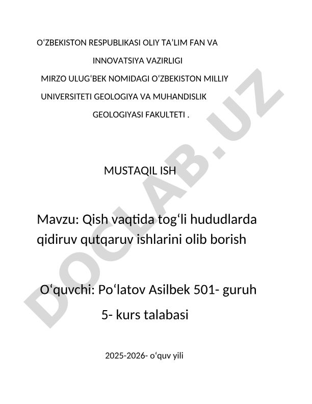 Qish vaqtida togʻli hududlarda qidiruv qutqaruv ishlarini olib borish