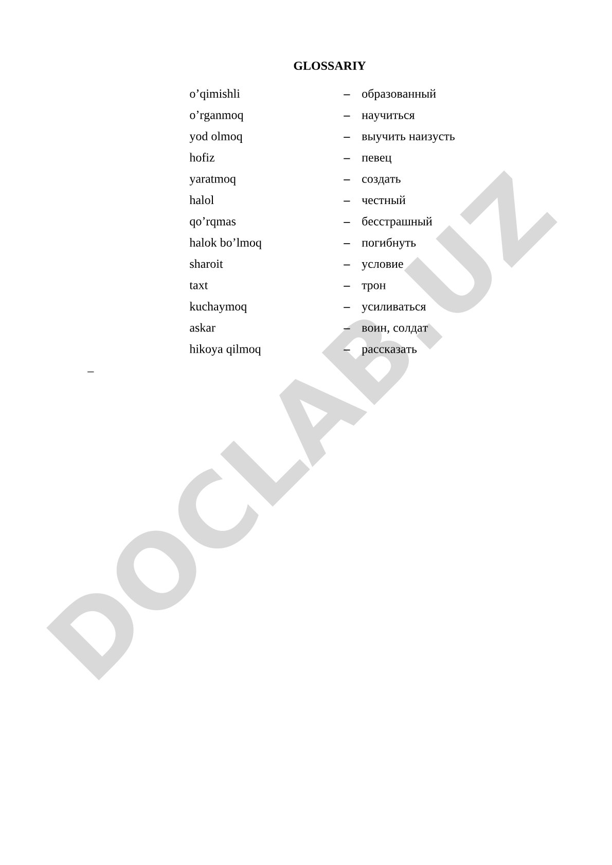 O'zbekcha-ruscha so'zlar glossariysi