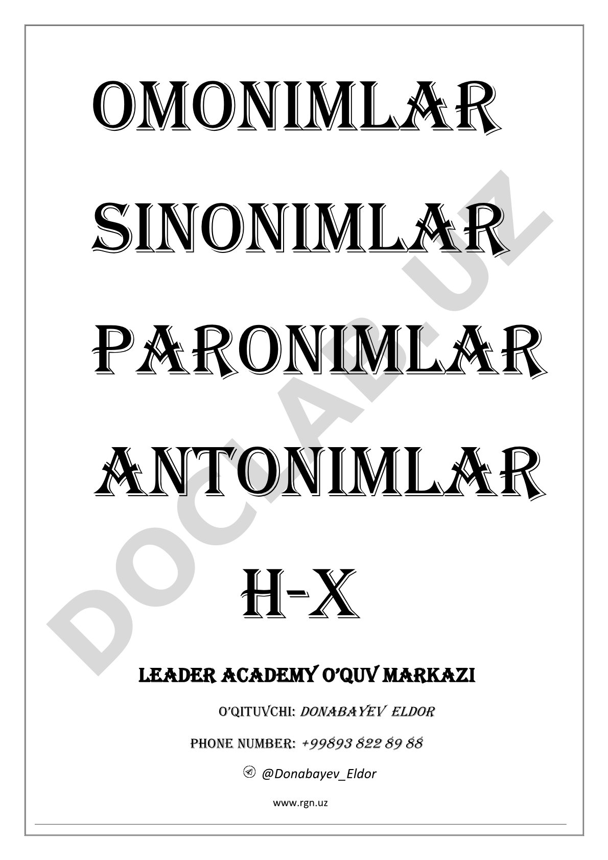 Omonimlar SINONIMLAR PARONIMLAR ANTONIMLAR
