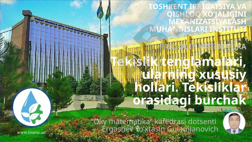 Tekislik tenglamalari va ularning xususiy hollari