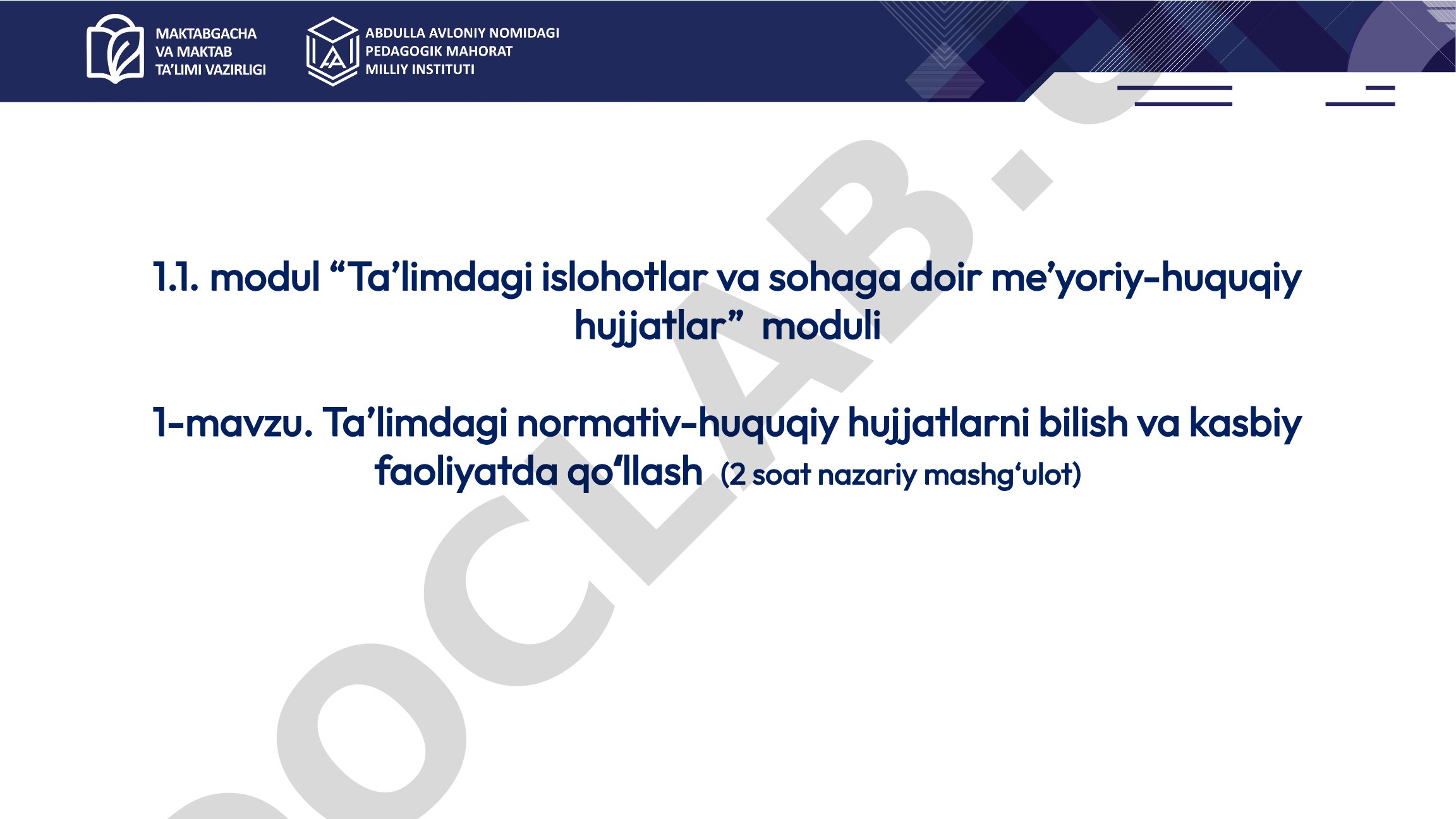 Ta'limdagi normativ-huquqiy hujjatlarni bilish va kasbiy faoliyatda qo'llash