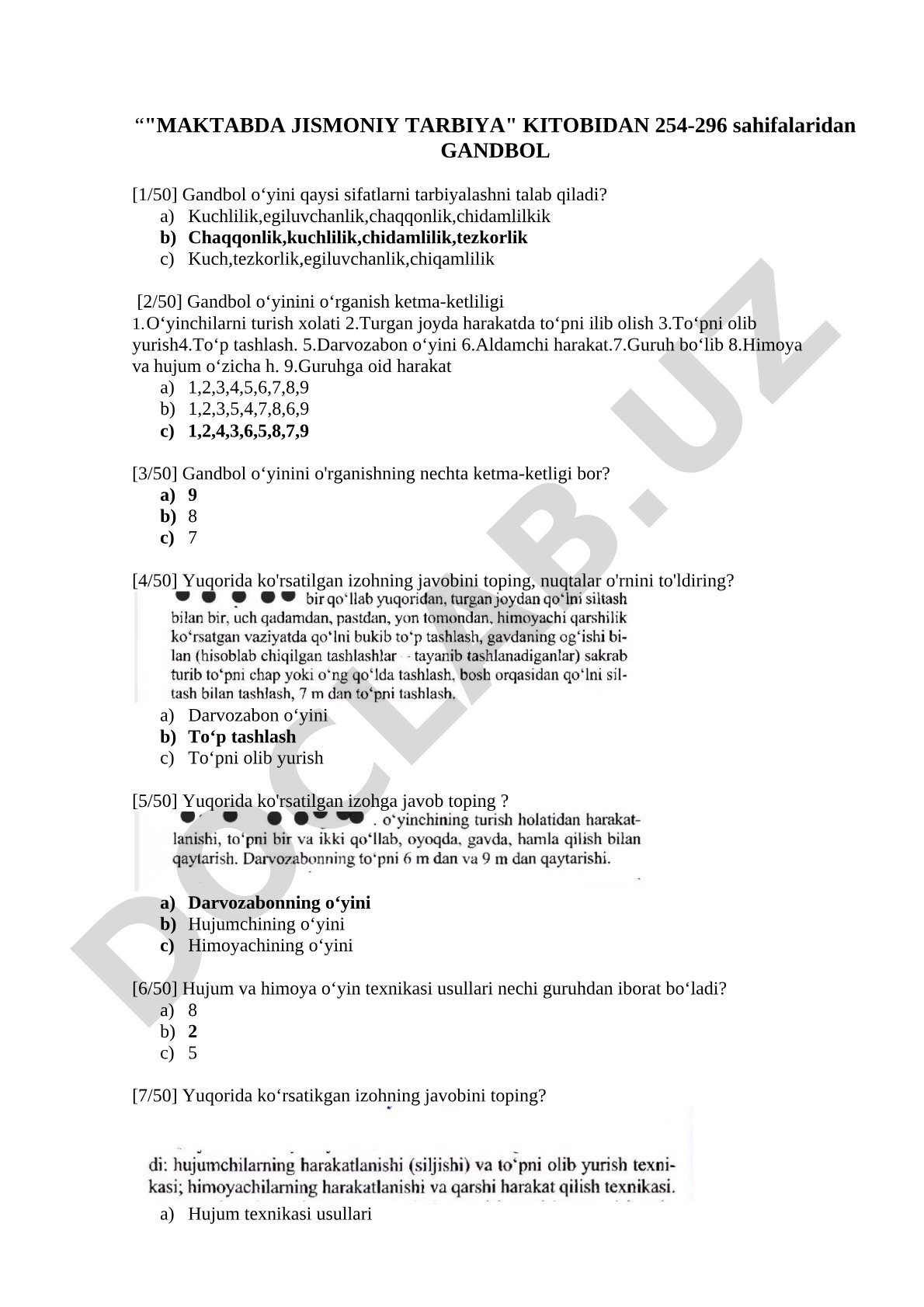 Maktabda jismoniy tarbiya kitobidan 254-296 sahifalaridan gandbol