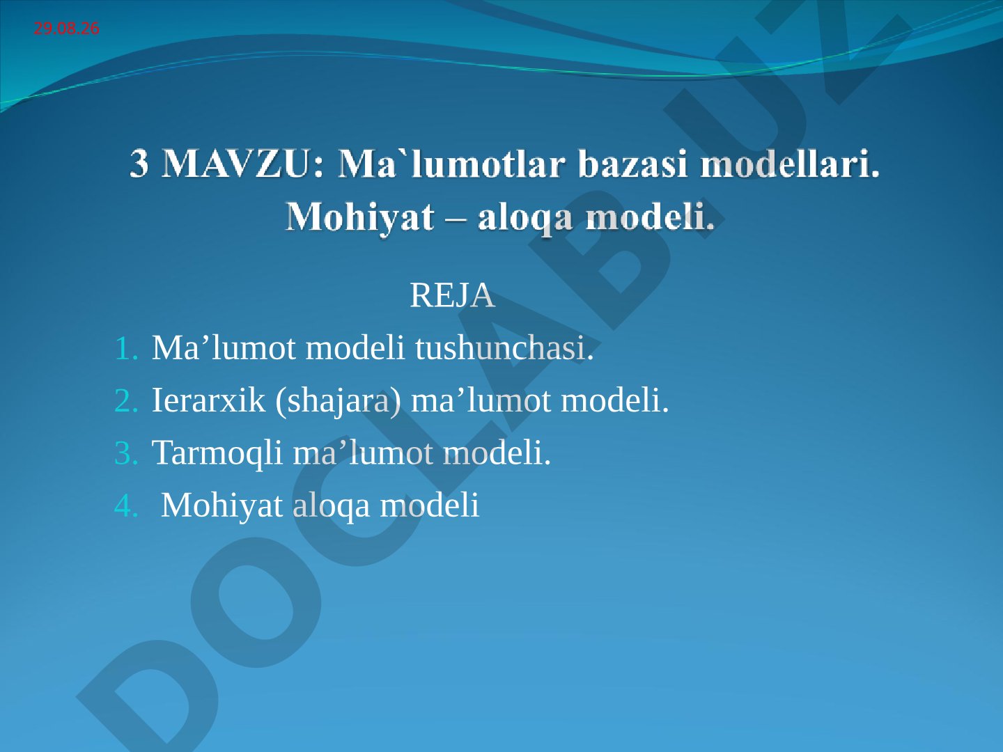 Ma’lumot modellari: ierarxik, tarmoqli va relyatsion modellar haqida