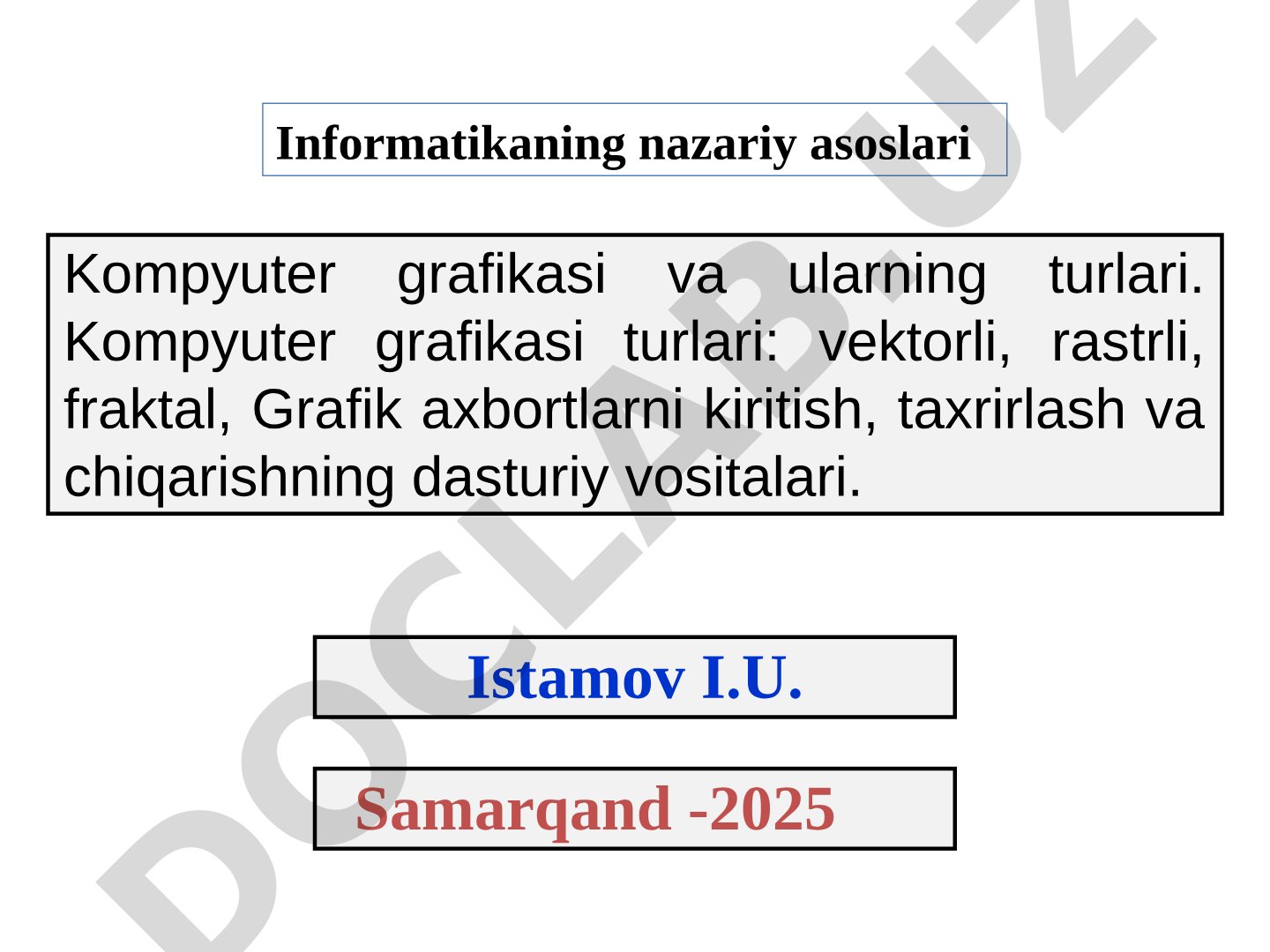 Kompyuter grafikasi va ularning turlari