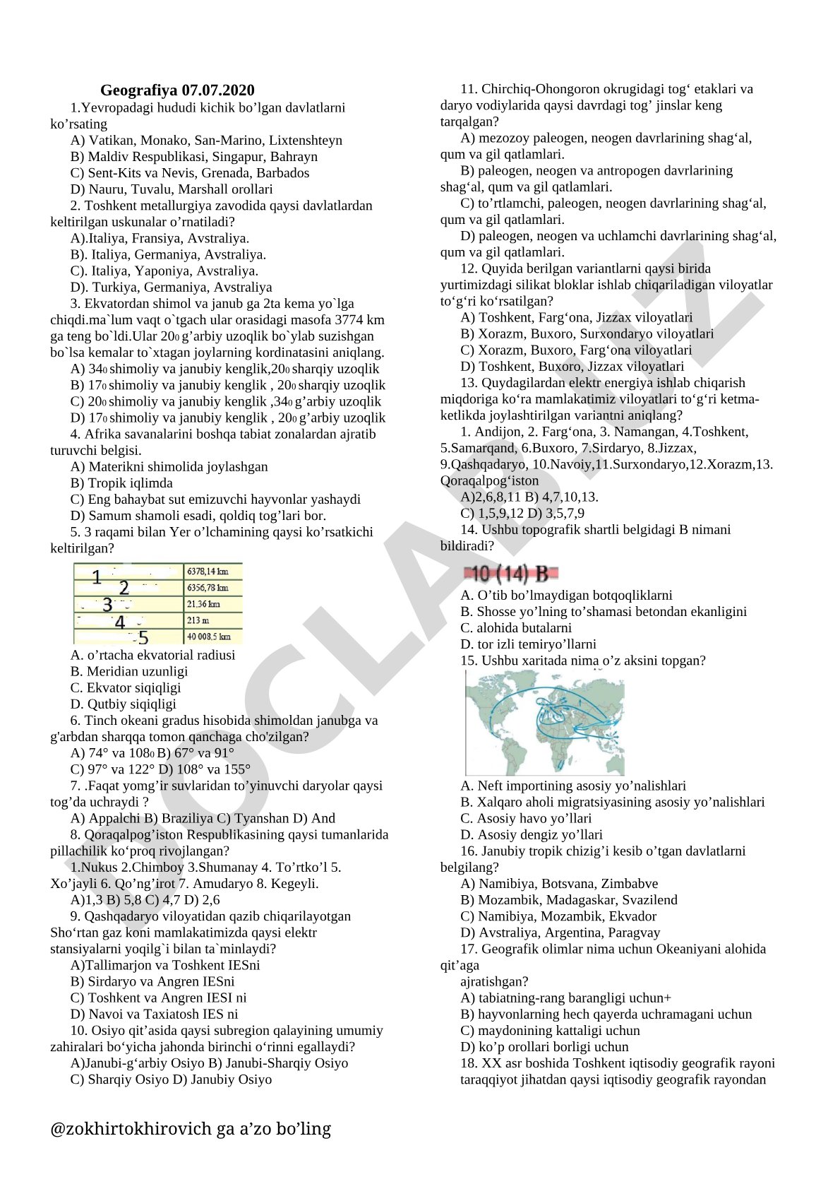 Geografiya test savollari